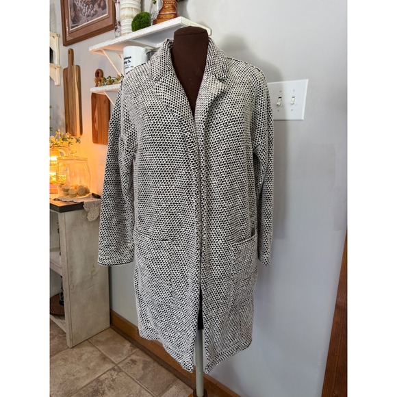 Marine Layer Sweaters - Marine Layer Birdseye Women Medium Black White Textured Knit Open Front Cardigan